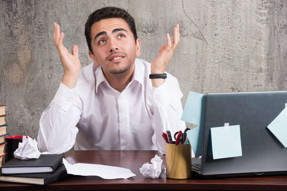 Create Content Based on Data, Not Assumptions (The guy is assuming that his work is not good enough and stressing over it in the image)