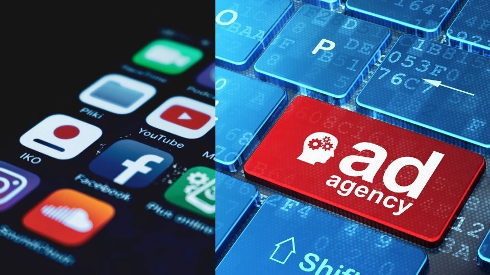 (An image can be seen showing the facebook logo, ad agency and a human thinking along side)