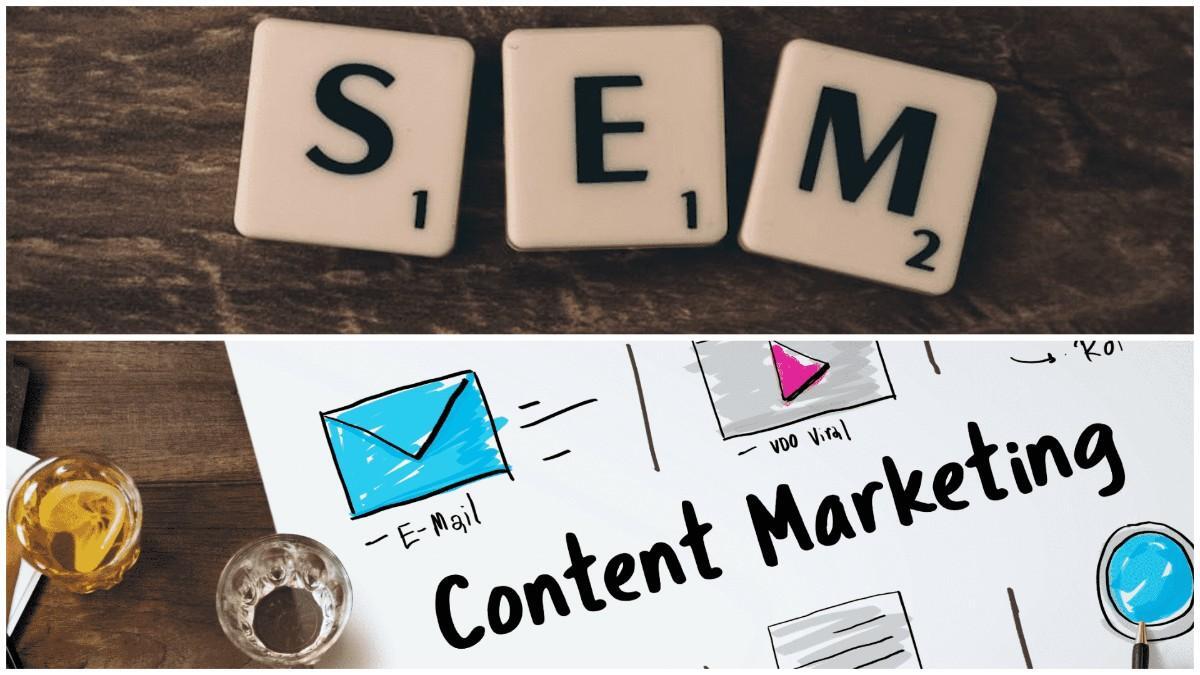 The Relationship Between SEM and Content Marketing (The image showcases the title consisting of SEM and Content marketing)