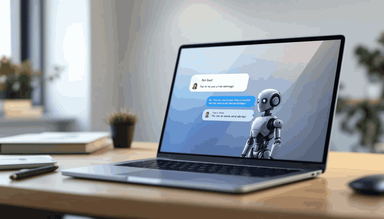 (The image depicts a realistic laptop screen displaying a chatbot interface in an office setting, where the user is setting up an automation process aimed at enhancing customer engagement and delivering personalized experiences. This interface highlights the importance of utilizing customer data to improve customer satisfaction and loyalty through effective Personalisation strategies.)