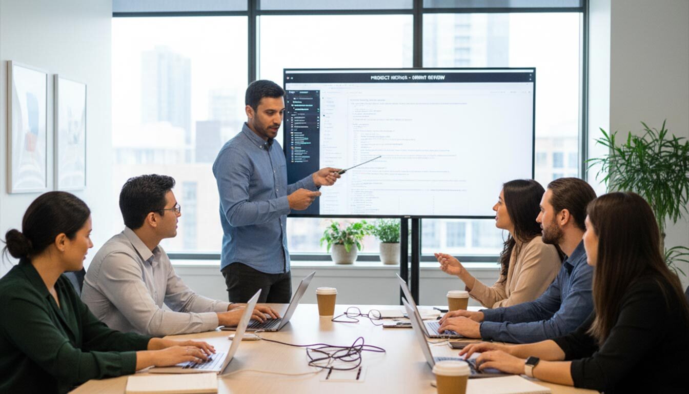 (A man presents to an engaged audience, sharing ideas and insights during a professional gathering.)ai model training