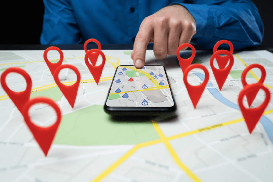person is mapping locations to setup local SEO plan for marketing