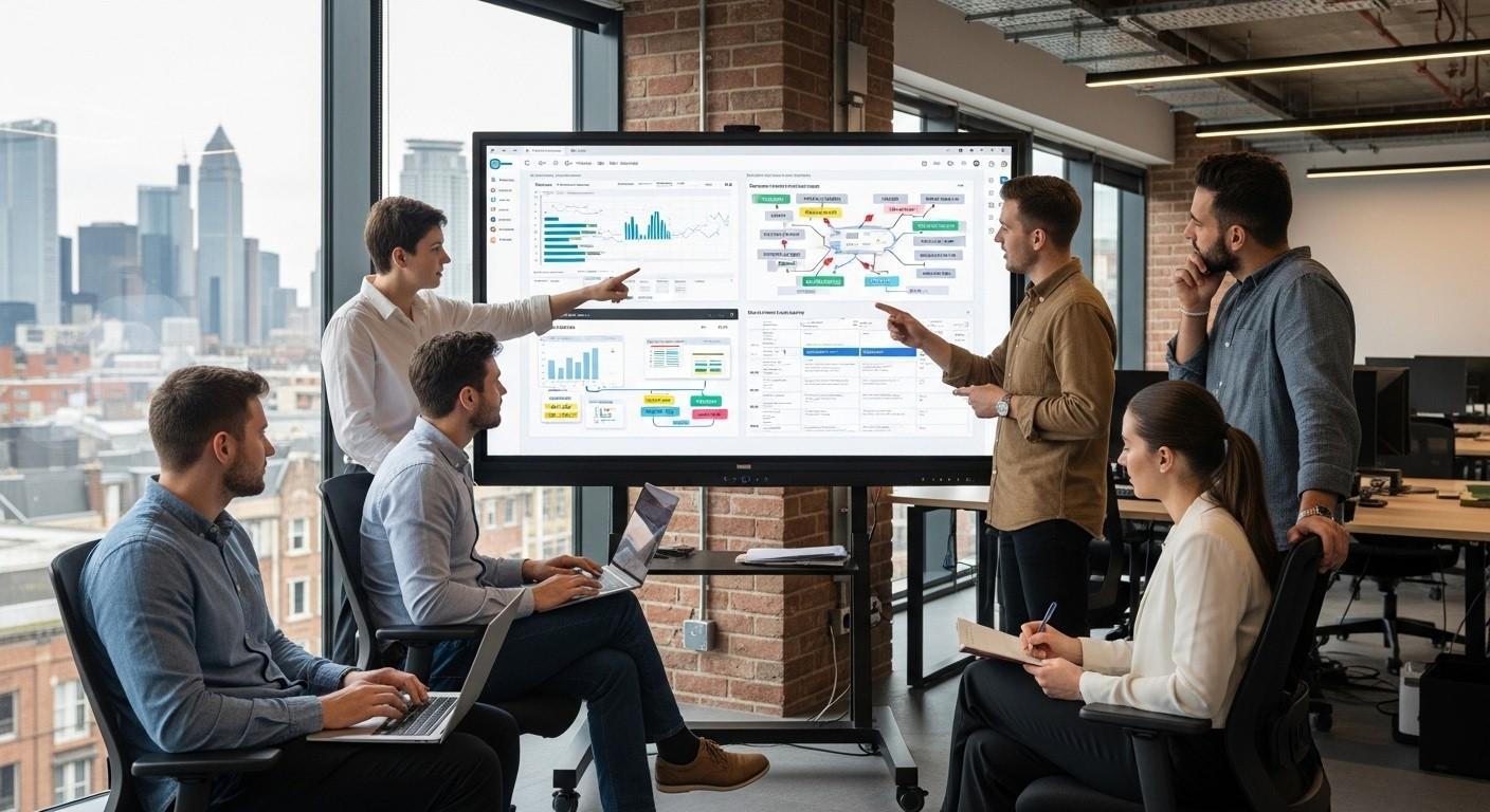 (Specialist team in a casual setting collaborating on digital marketing strategy for B2B clients across SEO, paid media and content planning.) B2B digital marketing agency