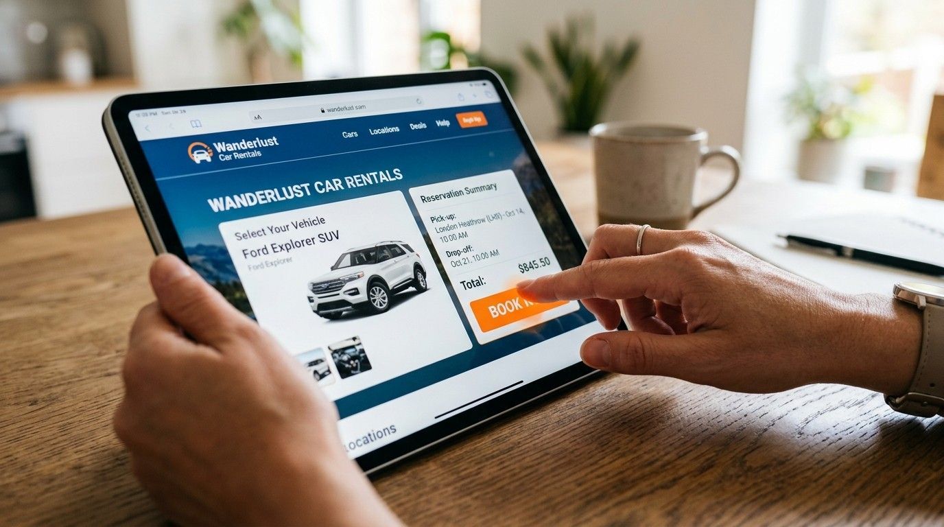 User clicking a call to action button on a website interface representing the action stage of the AIDA marketing model in digital marketing conversion process.