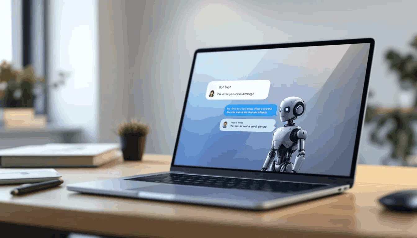 The Role of AI Chatbots in Achieving Personalisation at Scale (The image depicts a realistic laptop screen displaying a chatbot interface in an office setting, where the user is setting up an automation process aimed at enhancing customer engagement and delivering personalized experiences. This interface highlights the importance of utilizing customer data to improve customer satisfaction and loyalty through effective Personalisation strategies.)